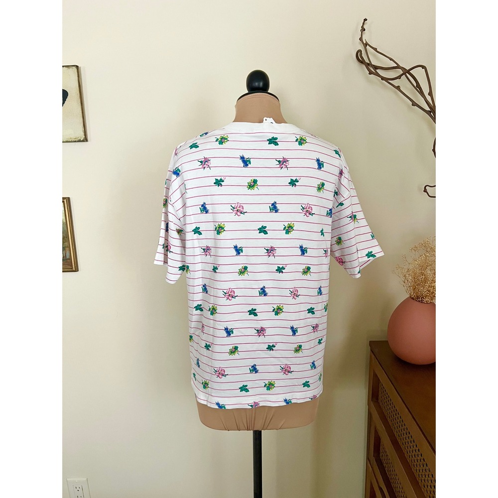 Vintage 90s Striped Floral T Shirt - Picture 4 of 6